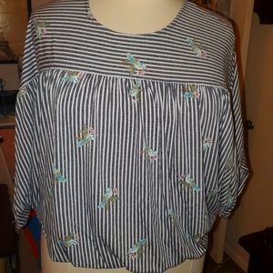 Time and True XXL striped sparrow print shirt